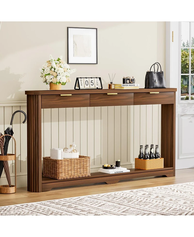Streamdale Furniture Walnut Wavy Storage Table with Drawers