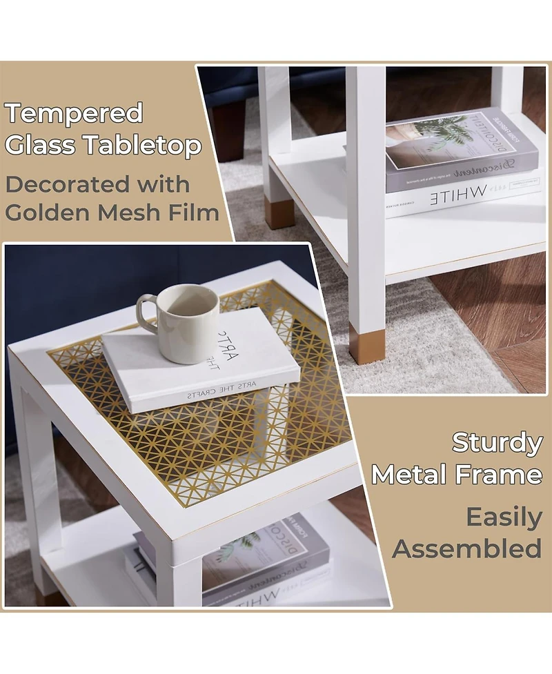 Streamdale Furniture Modern 2-Layer Glass End Table with Metal Frame