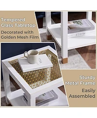 Streamdale Furniture Modern 2-Layer Glass End Table with Metal Frame