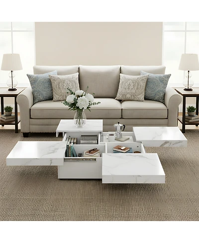Streamdale Furniture Square Marble Veneer Coffee Table Sliding Top with Storage