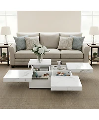 Streamdale Furniture Square Marble Veneer Coffee Table Sliding Top with Storage