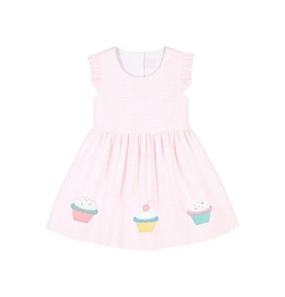 Florence Eiseman Little Girls Seersucker Dress with Cupcakes