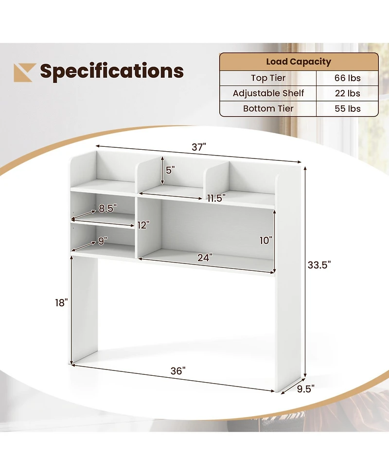 Gymax 37'' Desktop Bookshelf Wooden Organizer w/6 Shelves 2 Anti-tipping Devices
