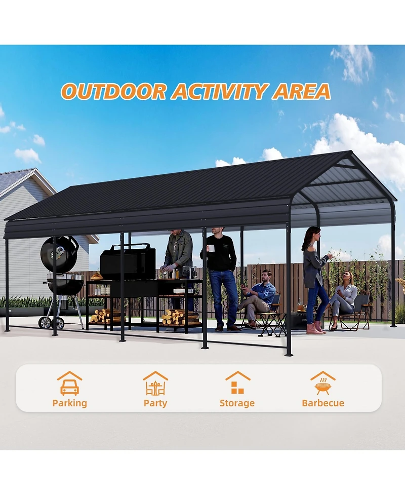 Mondawe 12 x 20 Feet Heavy Duty Metal Carport With Galvanized Steel Roof, Outdoor Shelter For Vehicles