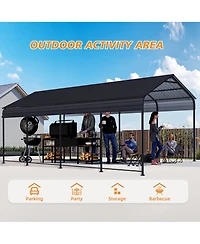Mondawe 12 x 20 Feet Heavy Duty Metal Carport With Galvanized Steel Roof, Outdoor Shelter For Vehicles