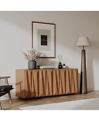 Streamdale Furniture Mid-Century 4-Door Sideboard Buffet Cabinet with 3D Doors, Walnut