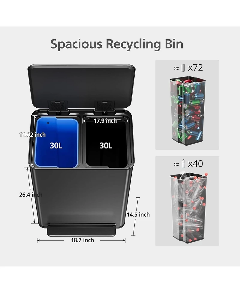 gaomon 16 Gallon Dual Compartment Trash Can, Stainless Steel Recycling Bin