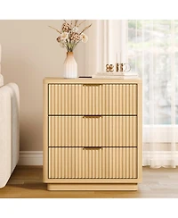 homfan Fluted Nightstand Set of 2 with Outlet, 3-Drawer Bedside Tables with Metal Handles and Storage for Bedroom or Living Room