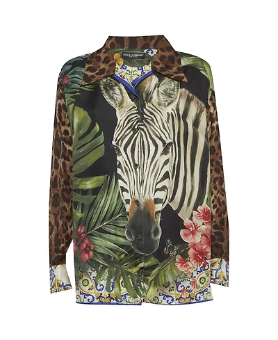 Pre-Owned Dolce & Gabbana Women's Pre-Owned Dolce and Gabbana Animal Print Silk Oversized Shirt