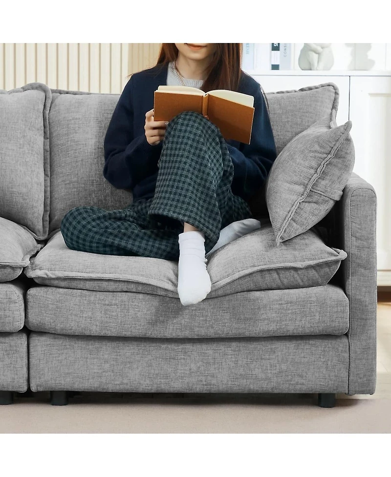 Maison Boucle Chenille Modular Sectional Sofa Couch 3 Seater with Ottoman L Shaped