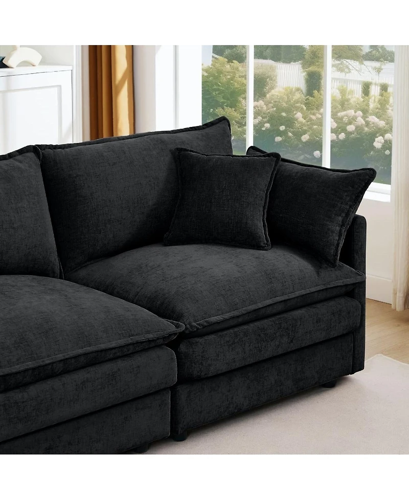 Maison Boucle Chenille Modular Sectional Sofa Couch 3 Seater with Ottoman L Shaped