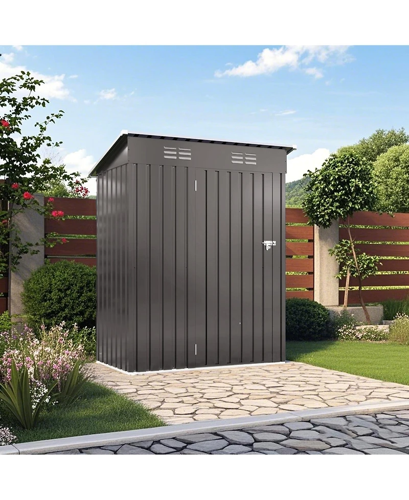 Mondawe 5 x 3 Ft Outdoor Metal Storage Shed with Lockable Door, Compact Garden Tool Shed with Pitched Roof