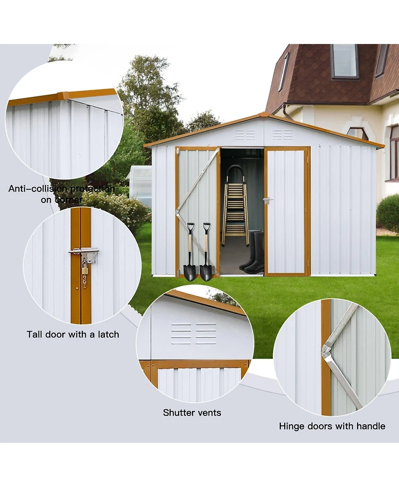 Mondawe Metal Garden Sheds 10feet x 12feet Outdoor Storage Sheds 48 square feet Utility Tool House For Patio Backyard Lawn
