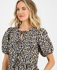 Robbie Bee Women's Printed Puff-Sleeve Cotton Mini Dress
