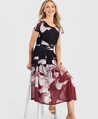 Robbie Bee Women's Printed Mesh Midi Dress