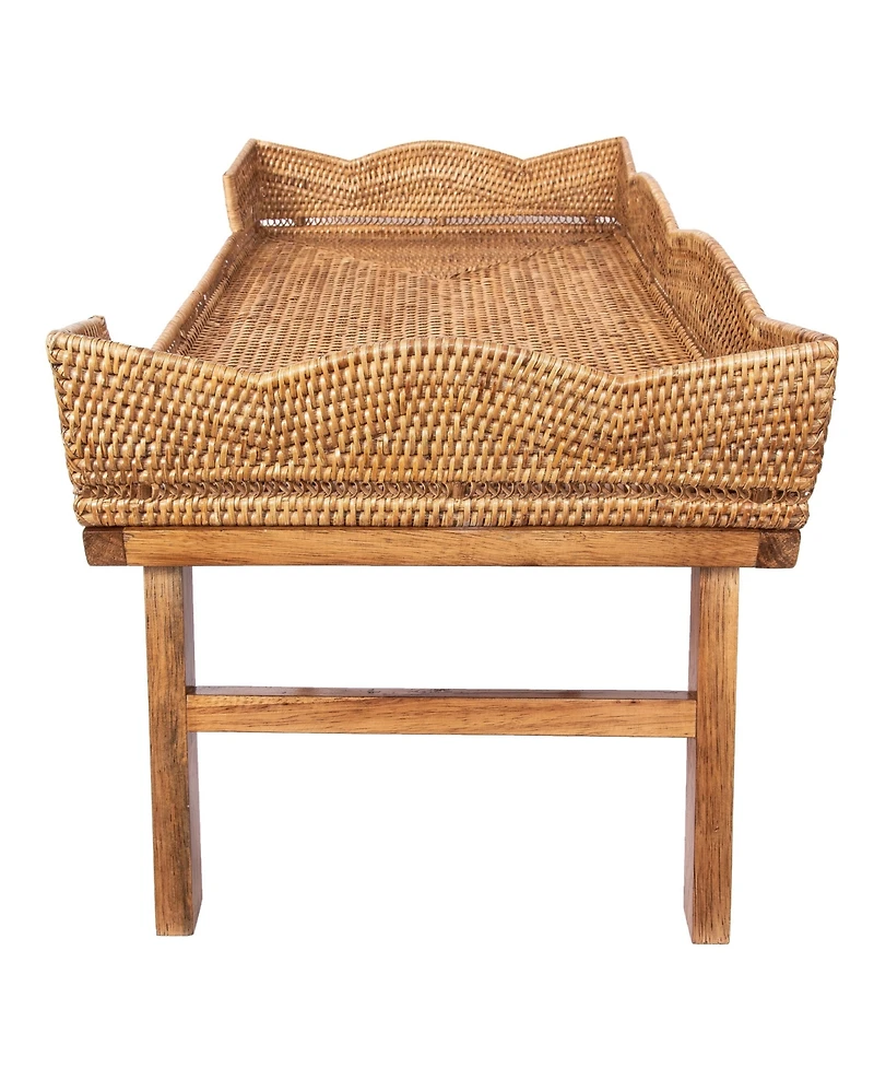 Artifacts Rattan Scallop Design Breakfast Tray with Wooden Legs