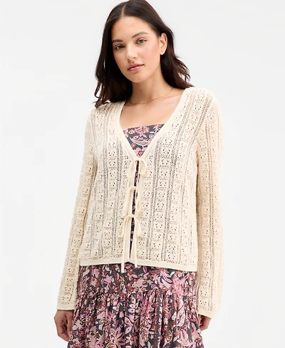 Lucky Brand Women's Cotton Tie-Front Long-Sleeve Cardigan