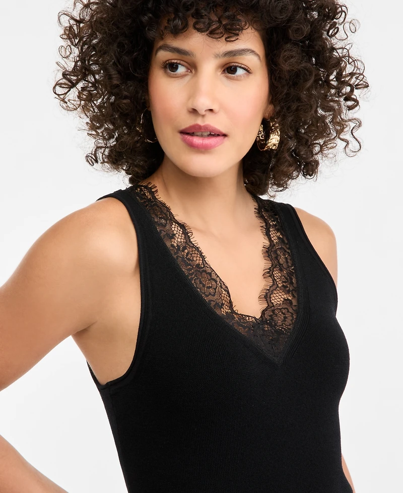 I.n.c. International Concepts Women's Lace-Trim V-Neck Sweater Tank, Macy's Exclusively