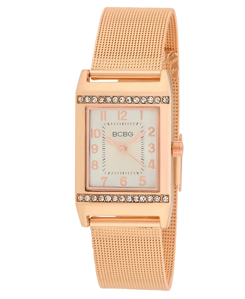 Bcbg Women's Quartz Rectangle Rose Gold Stainless Steel Watch 23mm