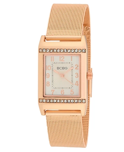Bcbg Women's Quartz Rectangle Rose Gold Stainless Steel Watch 23mm