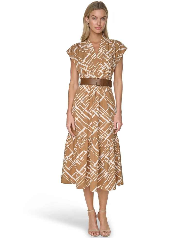 Calvin Klein Women's V-Neck Belted Midi Dress