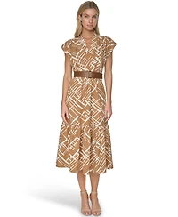 Calvin Klein Women's V-Neck Belted Midi Dress