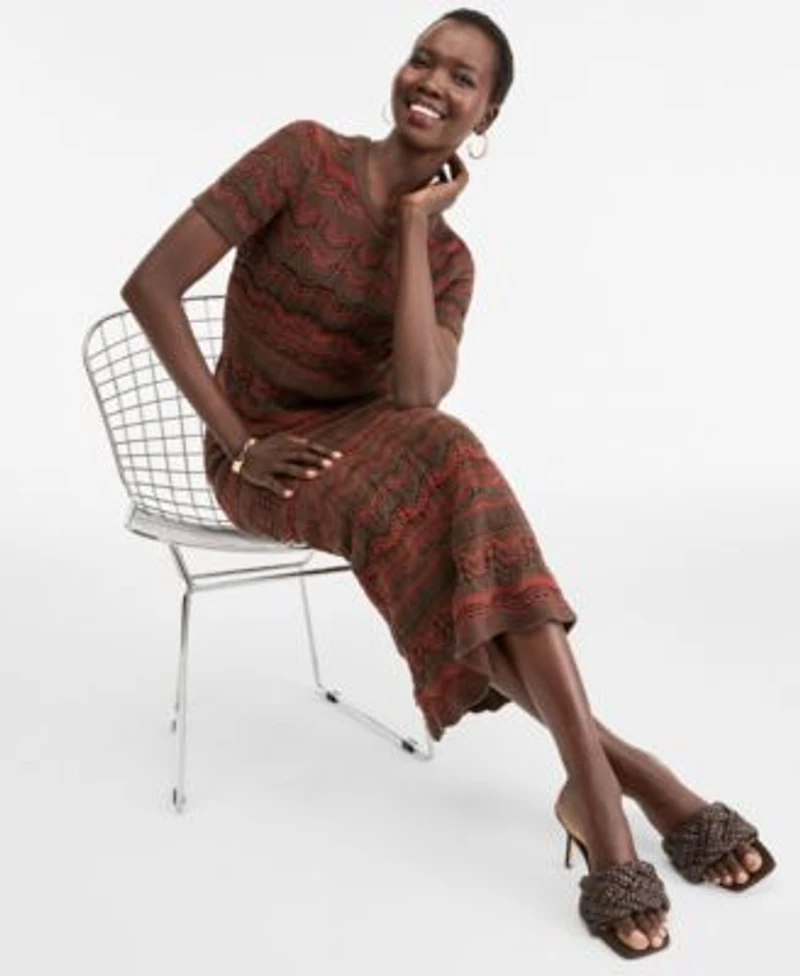 I.N.C. International Concepts Womens Metallic Crochet Stripe Sweater Skirt Macys Exclusive