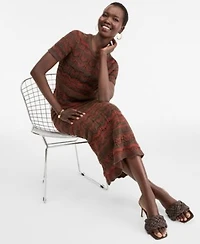 I.N.C. International Concepts Womens Metallic Crochet Stripe Sweater Skirt Macys Exclusive