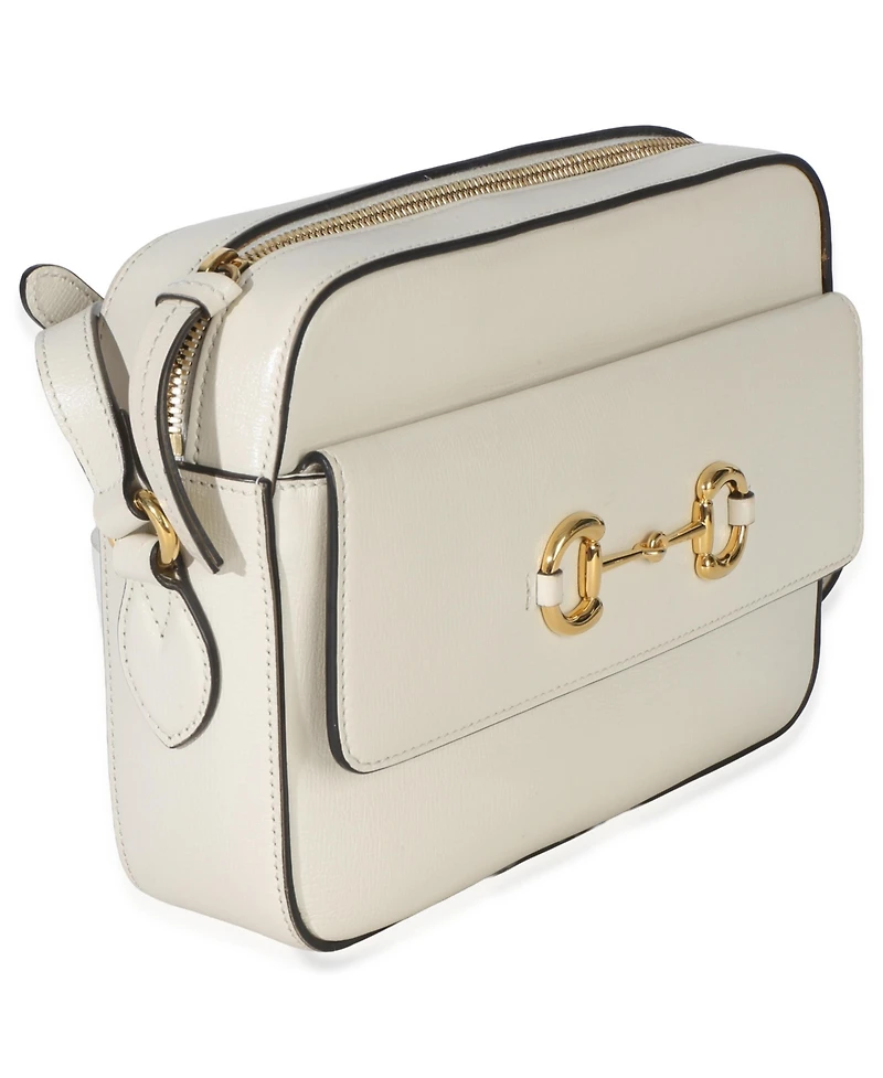 Pre-Owned Gucci White Textured Calfskin Small Horsebit 1955 Shoulder Bag