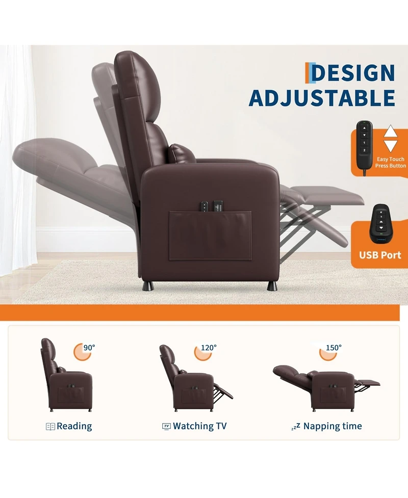 gaomon Electric Sofa Power Recliner Chair with Adjustable Back, Usb Charging Port for Living Room