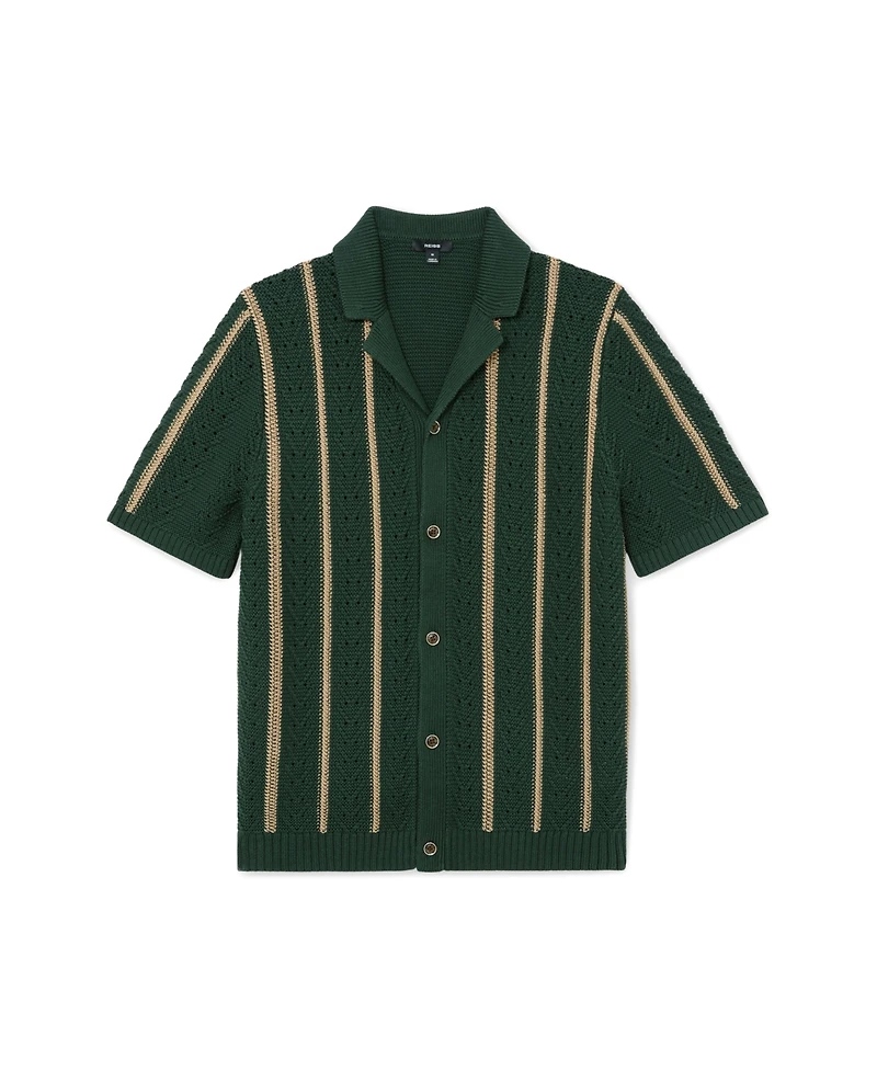 Reiss Men's Ellingham Cuban Button Through Stitch Interest Stripe Shirt