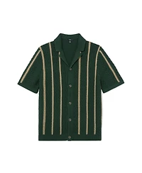 Reiss Men's Ellingham Cuban Button Through Stitch Interest Stripe Shirt