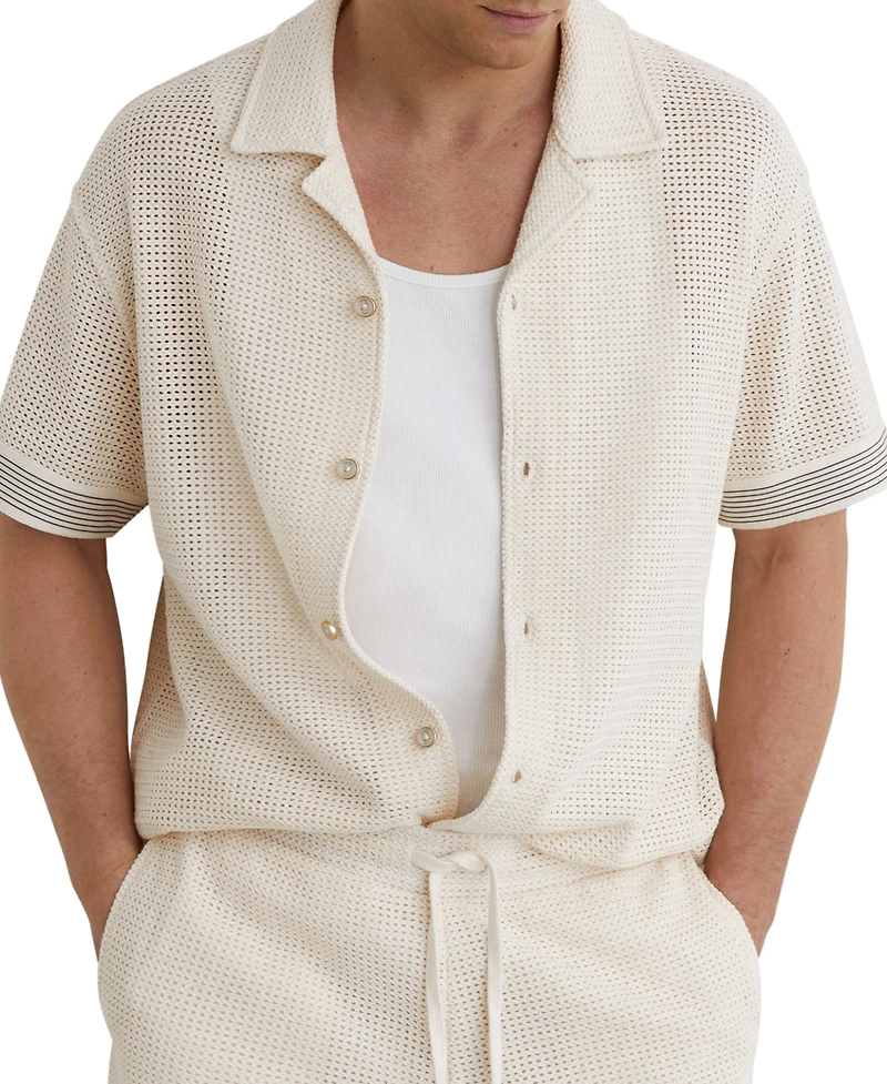Reiss Men's Aliso Crochet Tape Cuban Shirt
