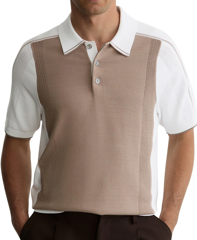 Reiss Men's Claremont Half Button Color block Polo Shirt
