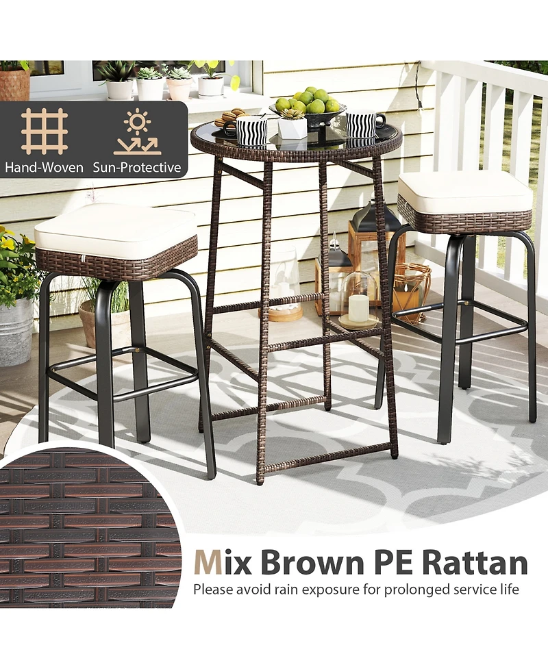 Slickblue 3-Piece Outdoor Swivel Bar Set with Table and 2 Chairs