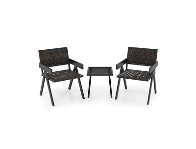 Lucky One 3 Piece Patio Wicker Bistro Set with Quick Dry Foam Cushions Glass Table