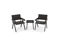 Lucky One 3 Piece Patio Wicker Bistro Set with Quick Dry Foam Cushions Glass Table
