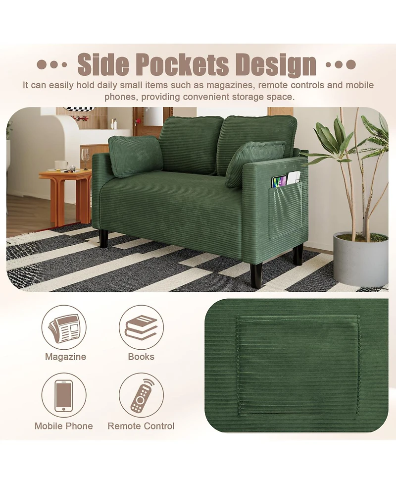 Streamdale Furniture 48" Corduroy Loveseat Couch with Cushions & Side Storage