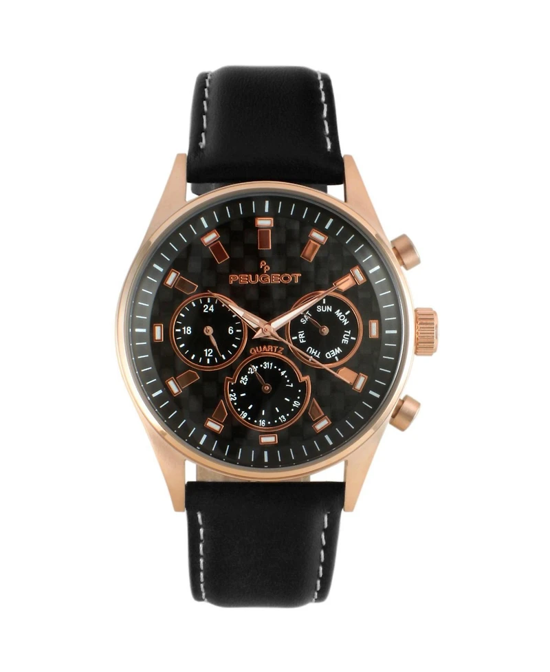 Peugeot Men Multi-Function Leather Strap Watch
