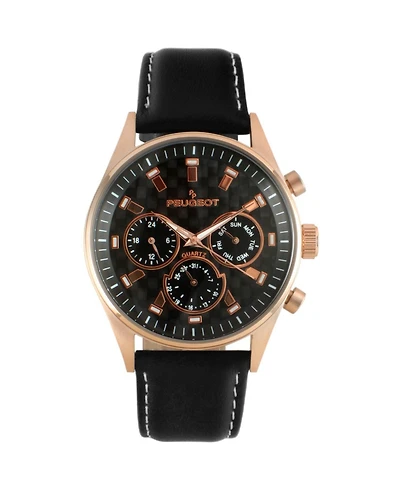 Peugeot Men Multi-Function Leather Strap Watch
