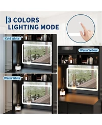 gaomon Compact 3-in-1 Vanity Desk with Mirror and Led Lights - Modern Makeup Table Drawers, Storage Compartment, Rolling Chair