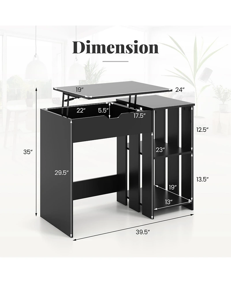 Slickblue Small Space Desk with Hidden Storage and Open Shelving Unit