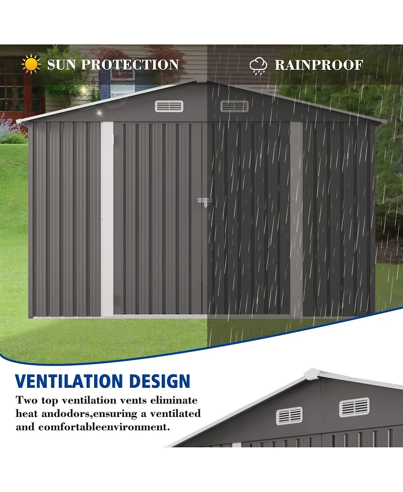 Mondawe 10 x 8 Feet Outdoor Metal Storage Shed with Double Door, Window and Vent, Lockable Garden Tool Shed