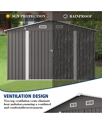 Mondawe 10 x 8 Feet Outdoor Metal Storage Shed with Double Door, Window and Vent, Lockable Garden Tool Shed