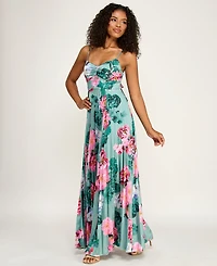 Katia Rae Juniors' Floral Tie-Back Pleated Dress