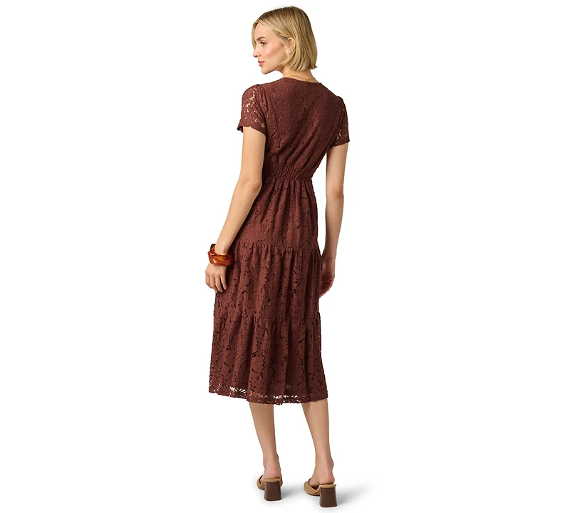 Adrianna Papell Women's Lace Detail Tiered Midi Dress