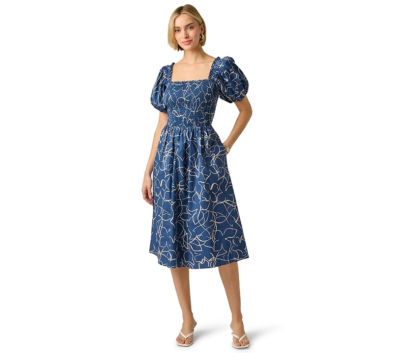 Adrianna Papell Women's Printed Smocked Midi Dress