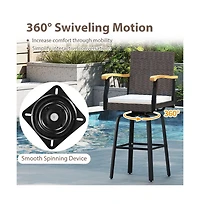 Boyel Living One Outdoor 360 degree Swivel Bar Stool with Cushion and Acacia Wood Armrests