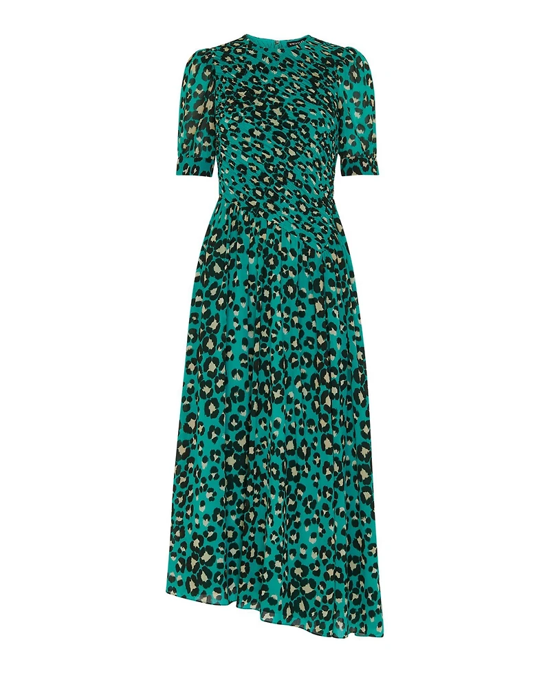 Whistles Women's Painted Leopard Shirred Dress
