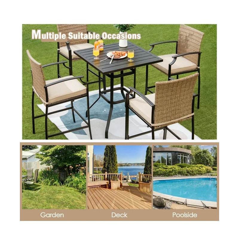 Boyel Living 32 Inches Outdoor Steel Square Bar Table with Powder-Coated Tabletop